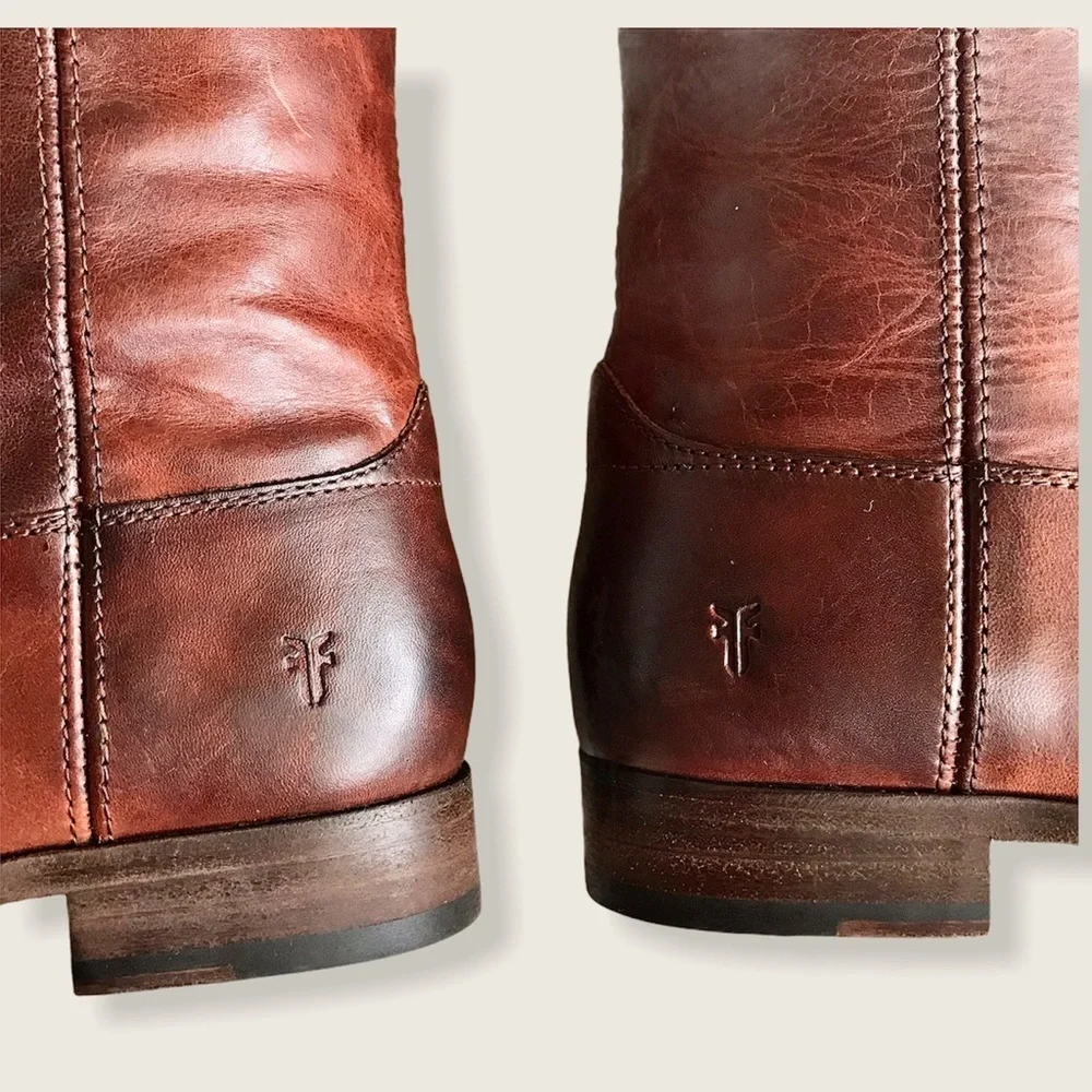 Frye Melissa Button 2 Redwood Leather Tall Boots - Picture 12 of 15